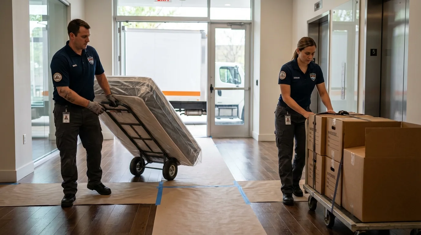 Professional apartment movers loading elevator in Elkfork, KY